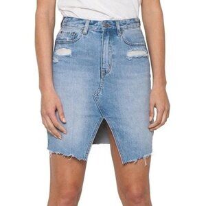 Neon Blonde Denim Jean Mini Skirt Distressed High Waist Light wash Blue Size 25